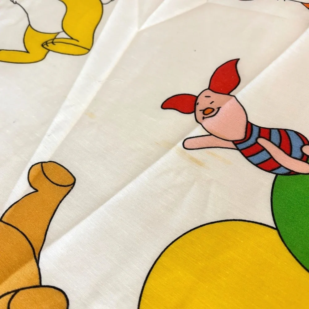 Vintage Disney Winnie the Pooh Twin Flat Sheet & Pillowcase Set 90s White Blue